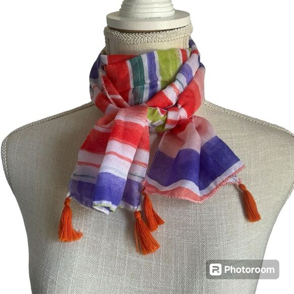 Juncture Orange Striped Scarf with Tassels - Picture 1 of 2